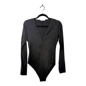 Reformation Avalon Lace Up Bodysuit in Black Size L